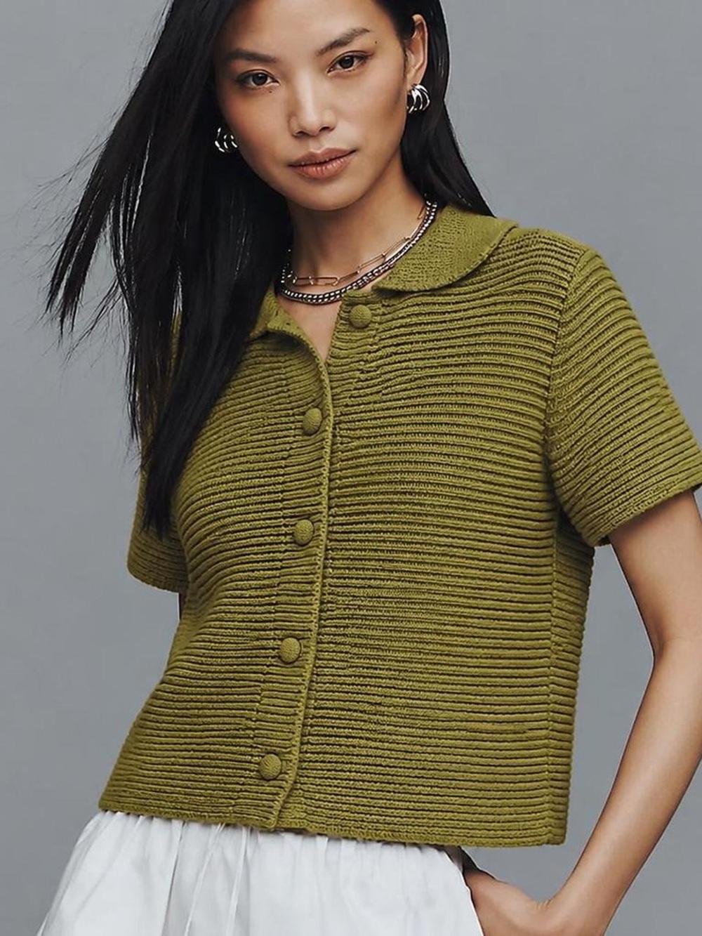 Zara Thick Knit Ribbed Peter Pan Collar Coatigan